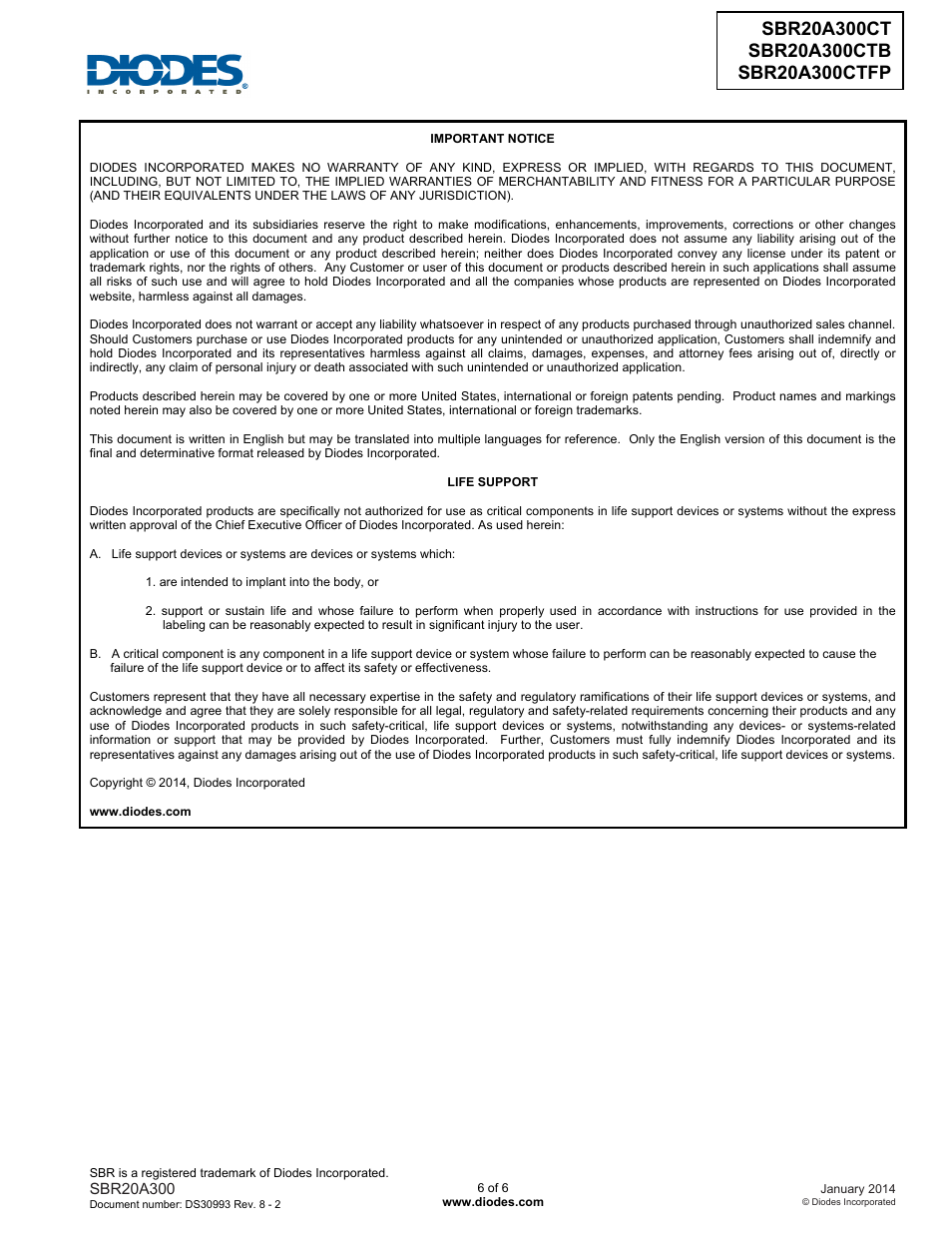 Diodes SBR20A300CTFP User Manual | Page 6 / 6
