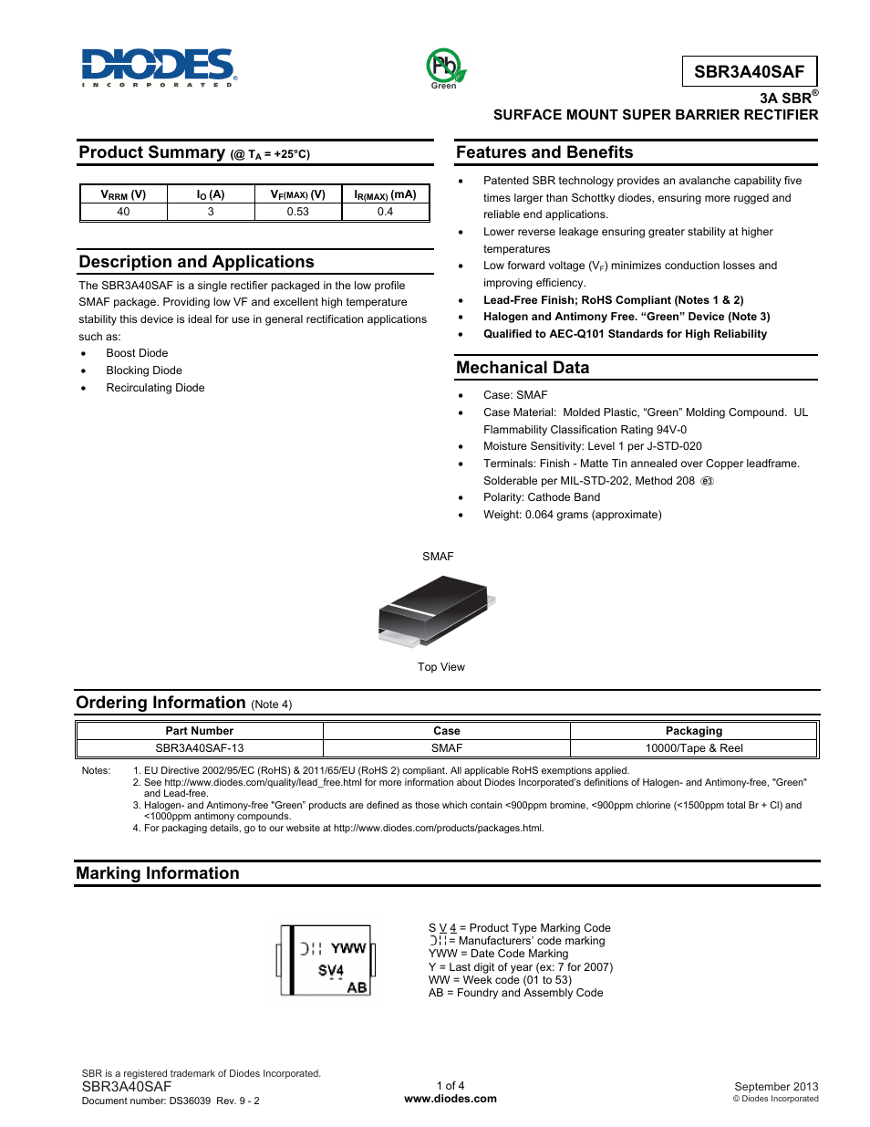 Diodes SBR3A40SAF User Manual | 4 pages