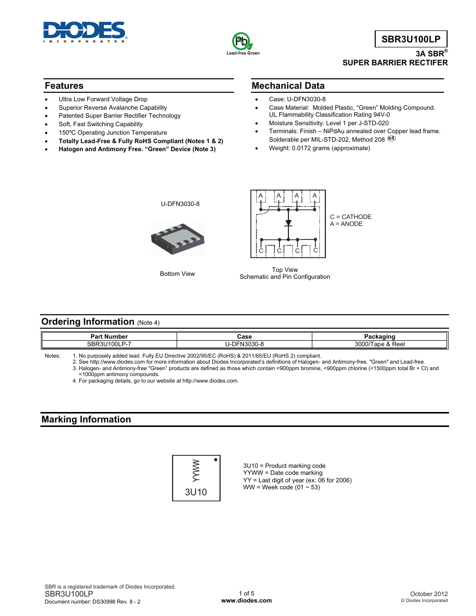 Diodes SBR3U100LP User Manual | 5 pages