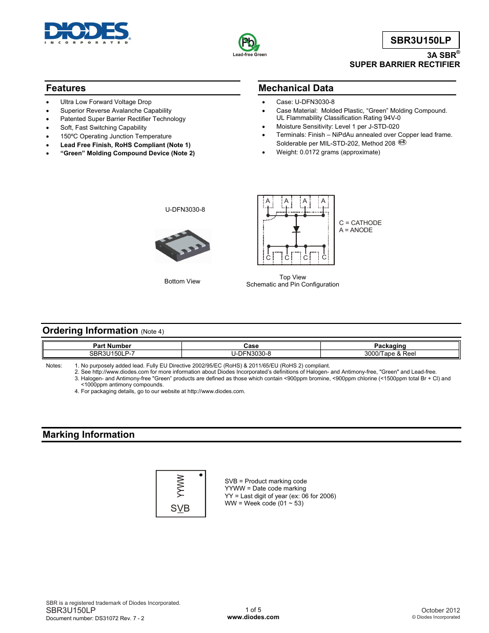 Diodes SBR3U150LP User Manual | 5 pages