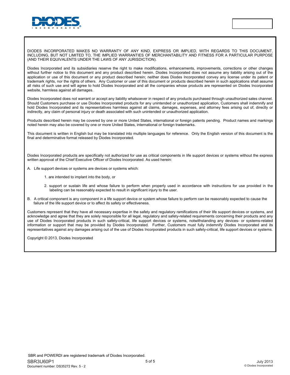 Sbr3u60p1 | Diodes SBR3U60P1 User Manual | Page 5 / 5