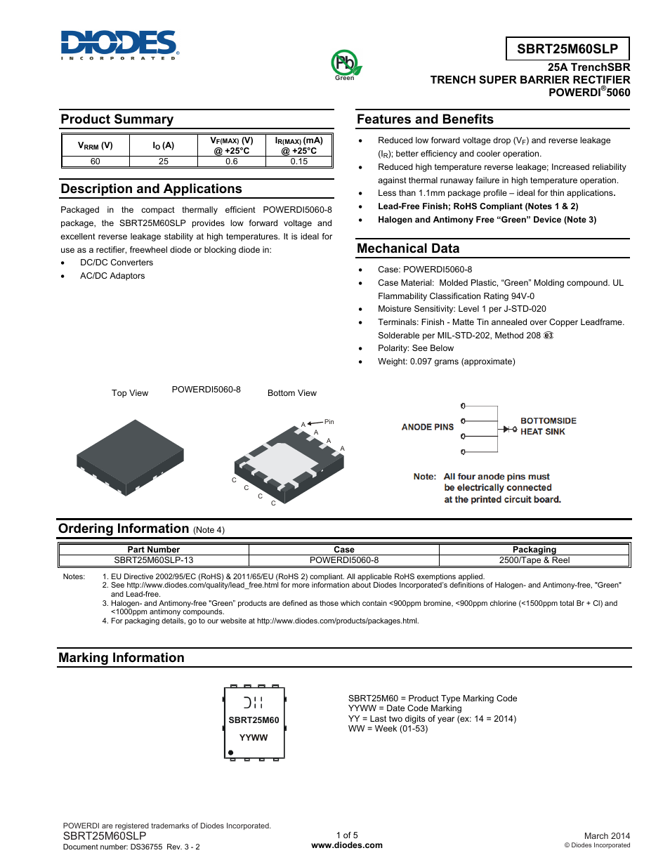 Diodes SBRT25M60SLP User Manual | 5 pages