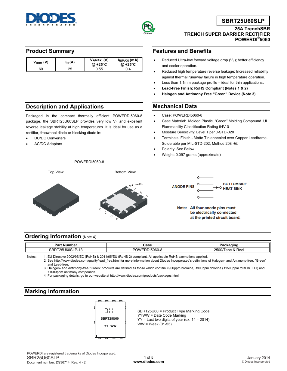 Diodes SBRT25U60SLP User Manual | 5 pages