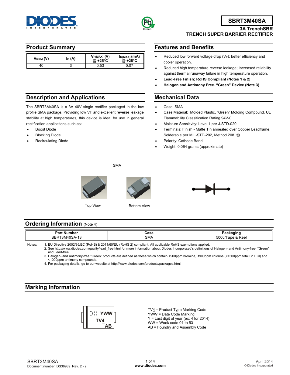 Diodes SBRT3M40SA User Manual | 4 pages