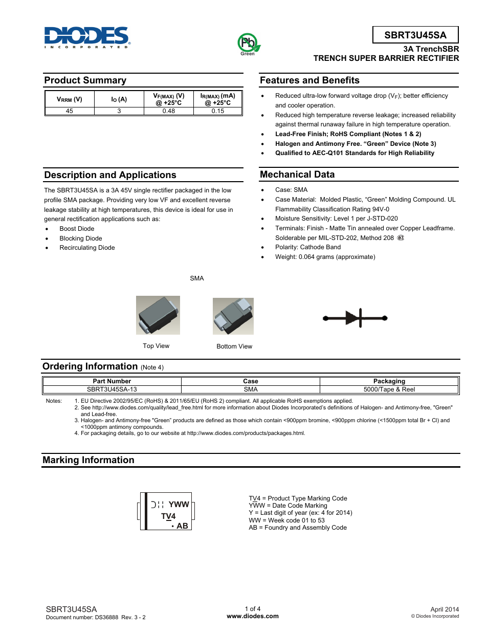 Diodes SBRT3U45SA User Manual | 4 pages