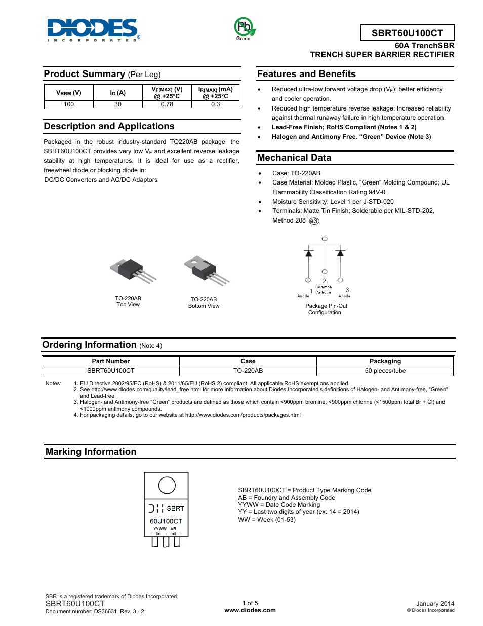 Diodes SBRT60U100CT User Manual | 5 pages