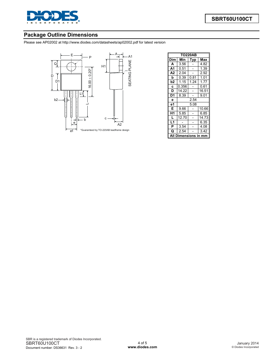 Package outline dimensions | Diodes SBRT60U100CT User Manual | Page 4 / 5