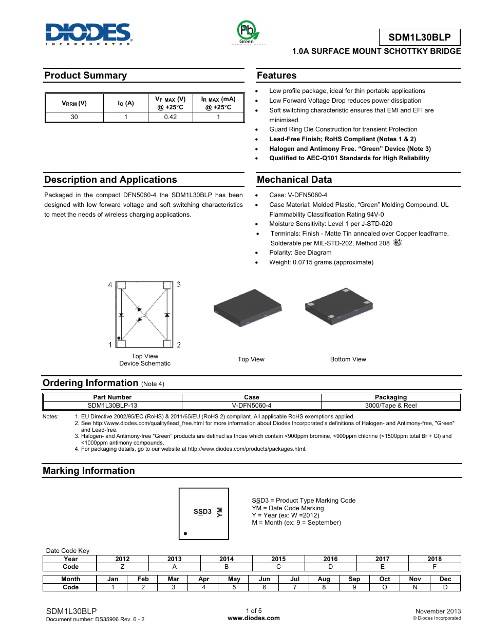 Diodes SDM1L30BLP User Manual | 5 pages