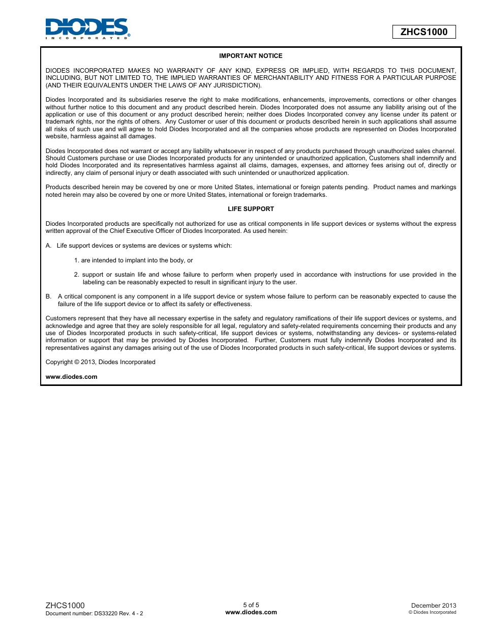 Zhcs1000 | Diodes ZHCS1000 User Manual | Page 5 / 5