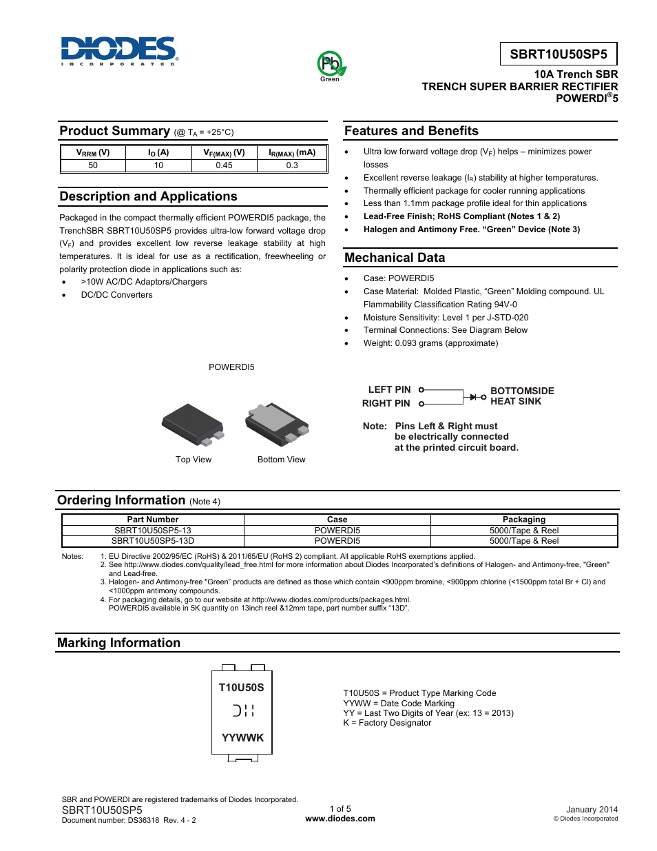 Diodes SBRT10U50SP5 User Manual | 5 pages