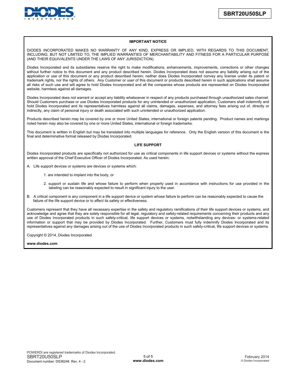 Sbrt20u50slp new prod uc t | Diodes SBRT20U50SLP User Manual | Page 5 / 5