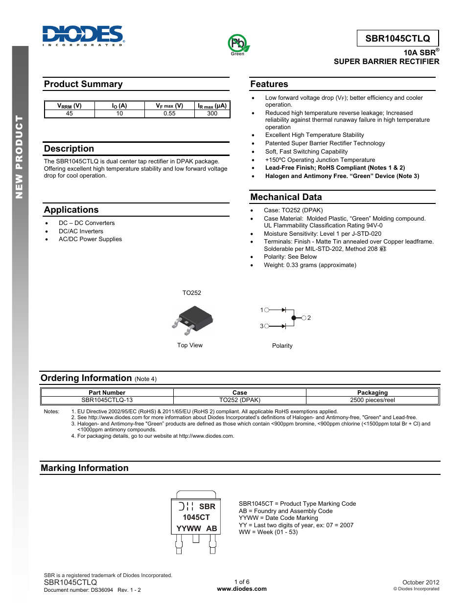 Diodes SBR1045CTLQ User Manual | 6 pages
