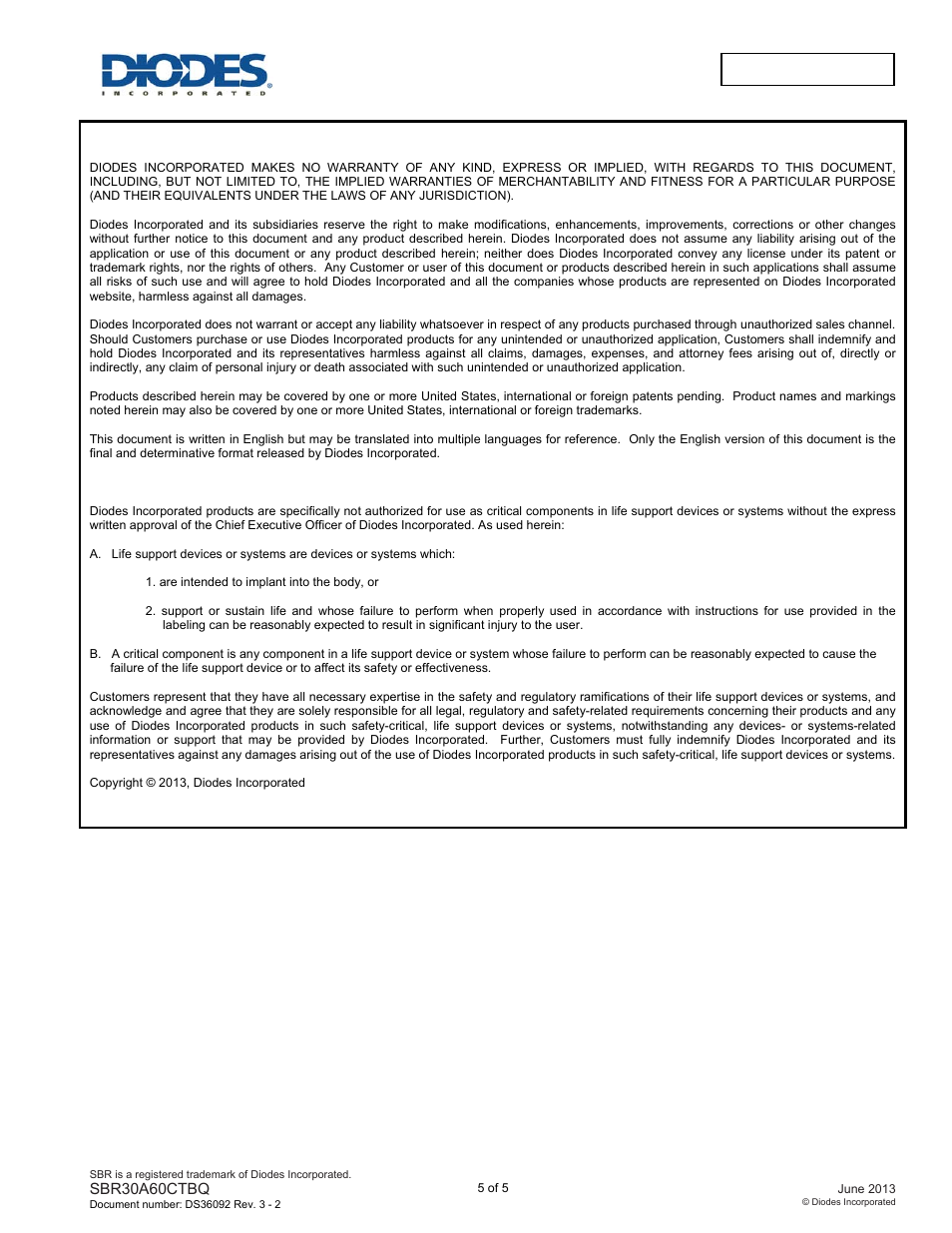 Sbr30a60ctbq new | Diodes SBR30A60CTBQ User Manual | Page 5 / 5