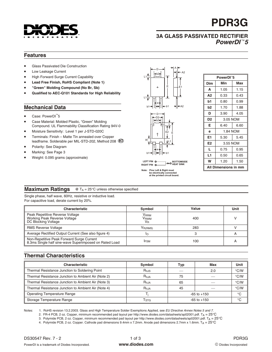 Diodes PDR3G User Manual | 3 pages