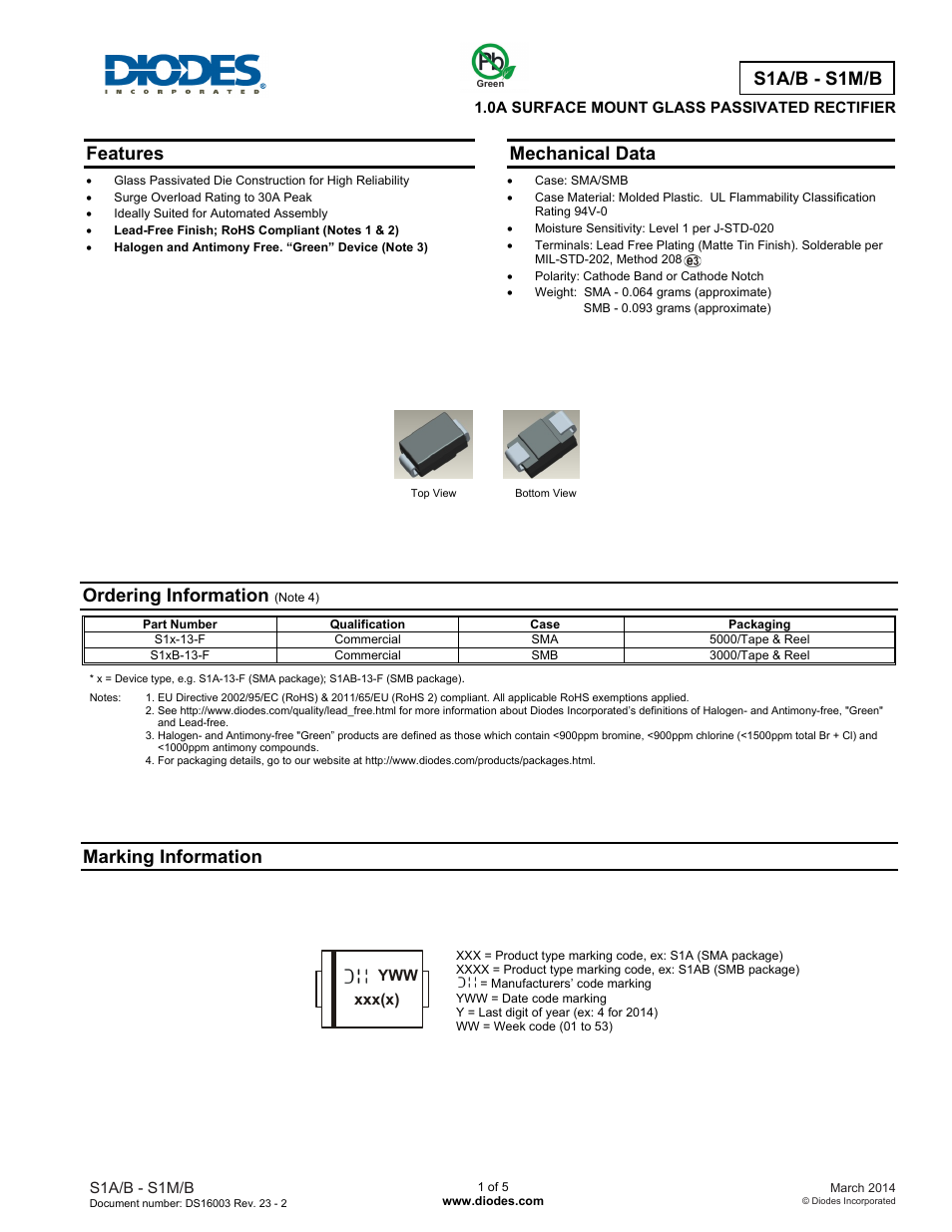 Diodes S1A/B - S1M/B User Manual | 5 pages