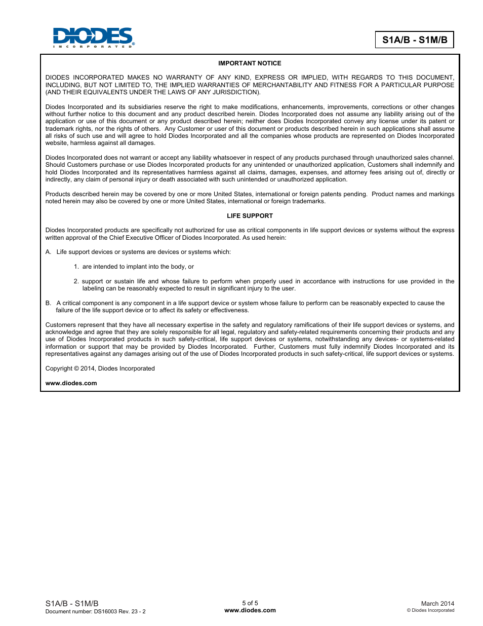 S1a/b - s1m/b | Diodes S1A/B - S1M/B User Manual | Page 5 / 5