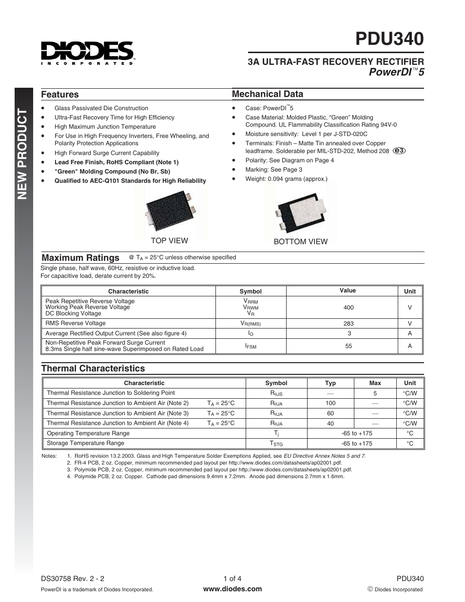 Diodes PDU340 User Manual | 4 pages