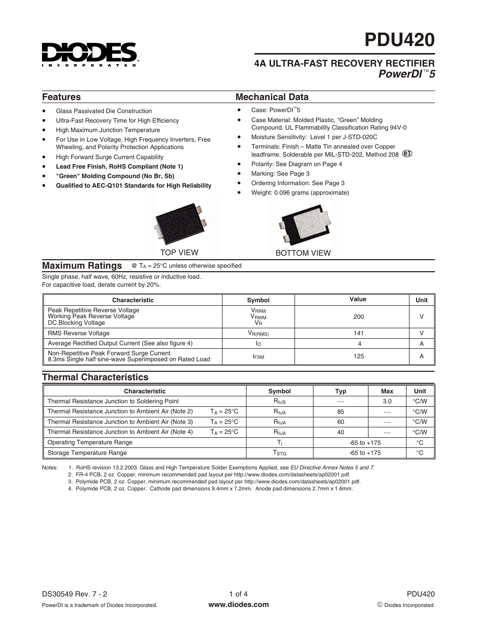 Diodes PDU420 User Manual | 4 pages
