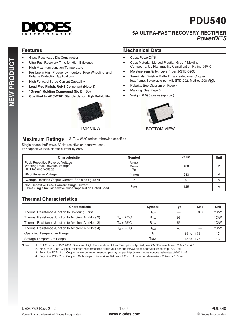 Diodes PDU540 User Manual | 4 pages