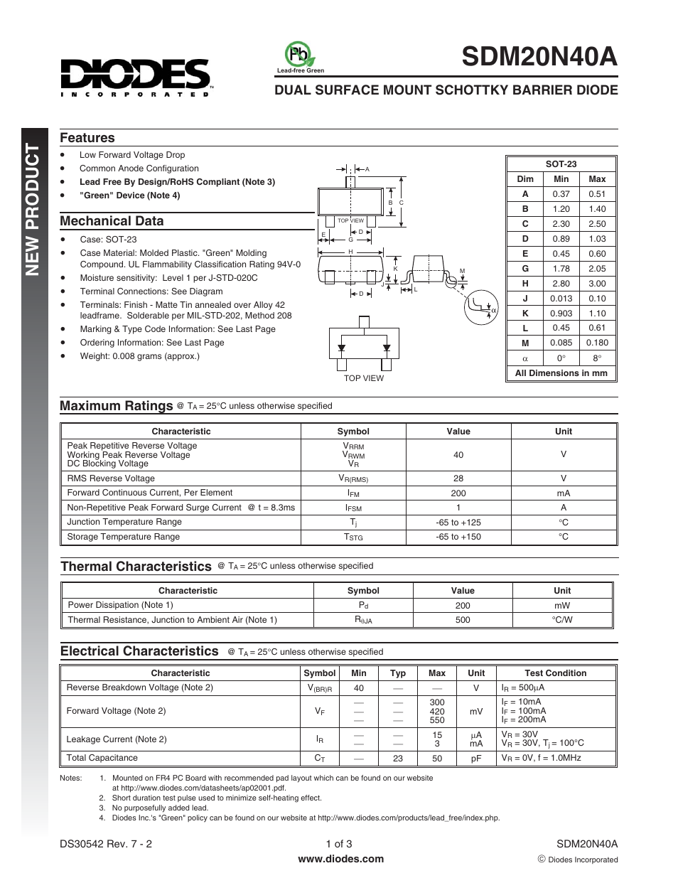 Diodes SDM20N40A User Manual | 3 pages