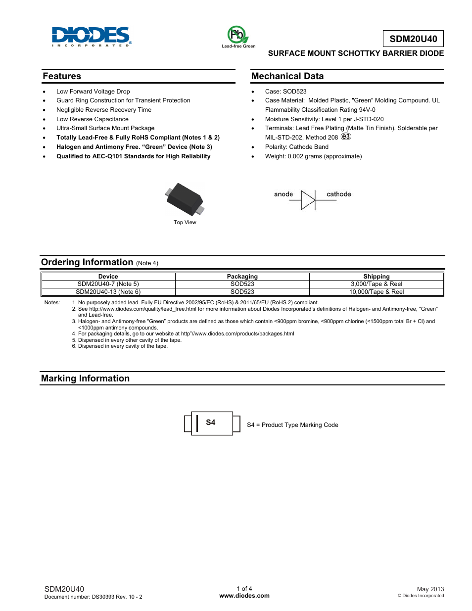 Diodes SDM20U40 User Manual | 4 pages