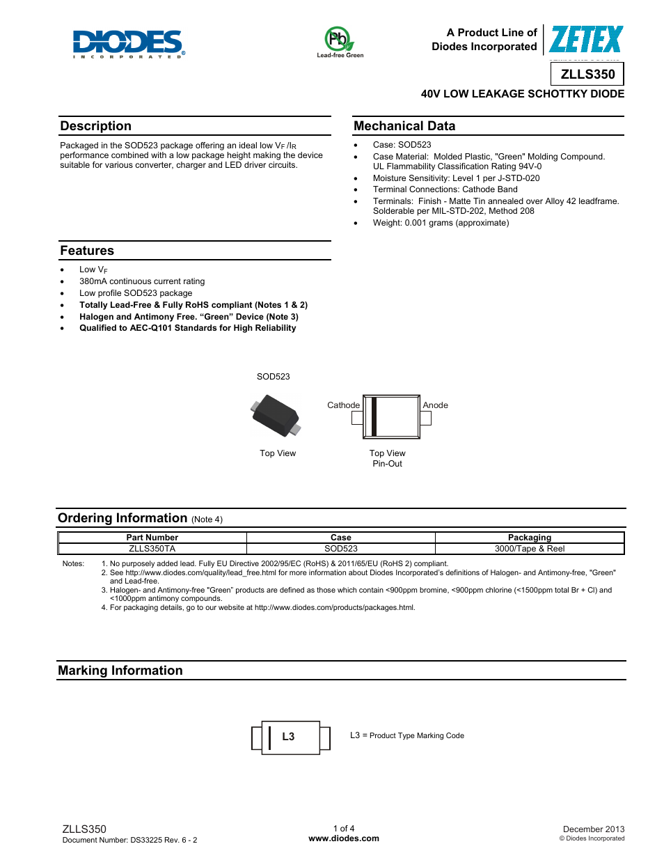 Diodes ZLLS350 User Manual | 4 pages