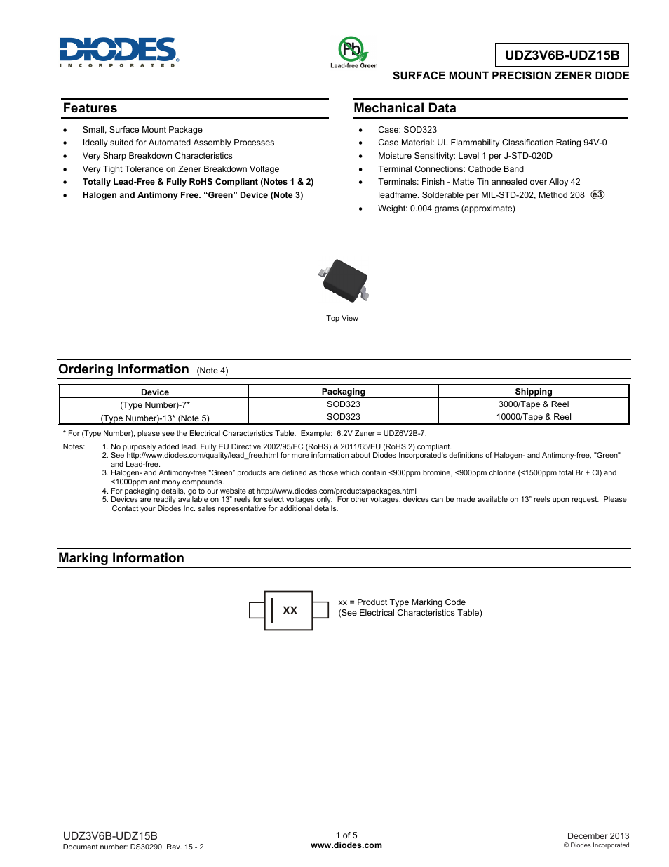 Diodes UDZ3V6B-UDZ15B User Manual | 5 pages