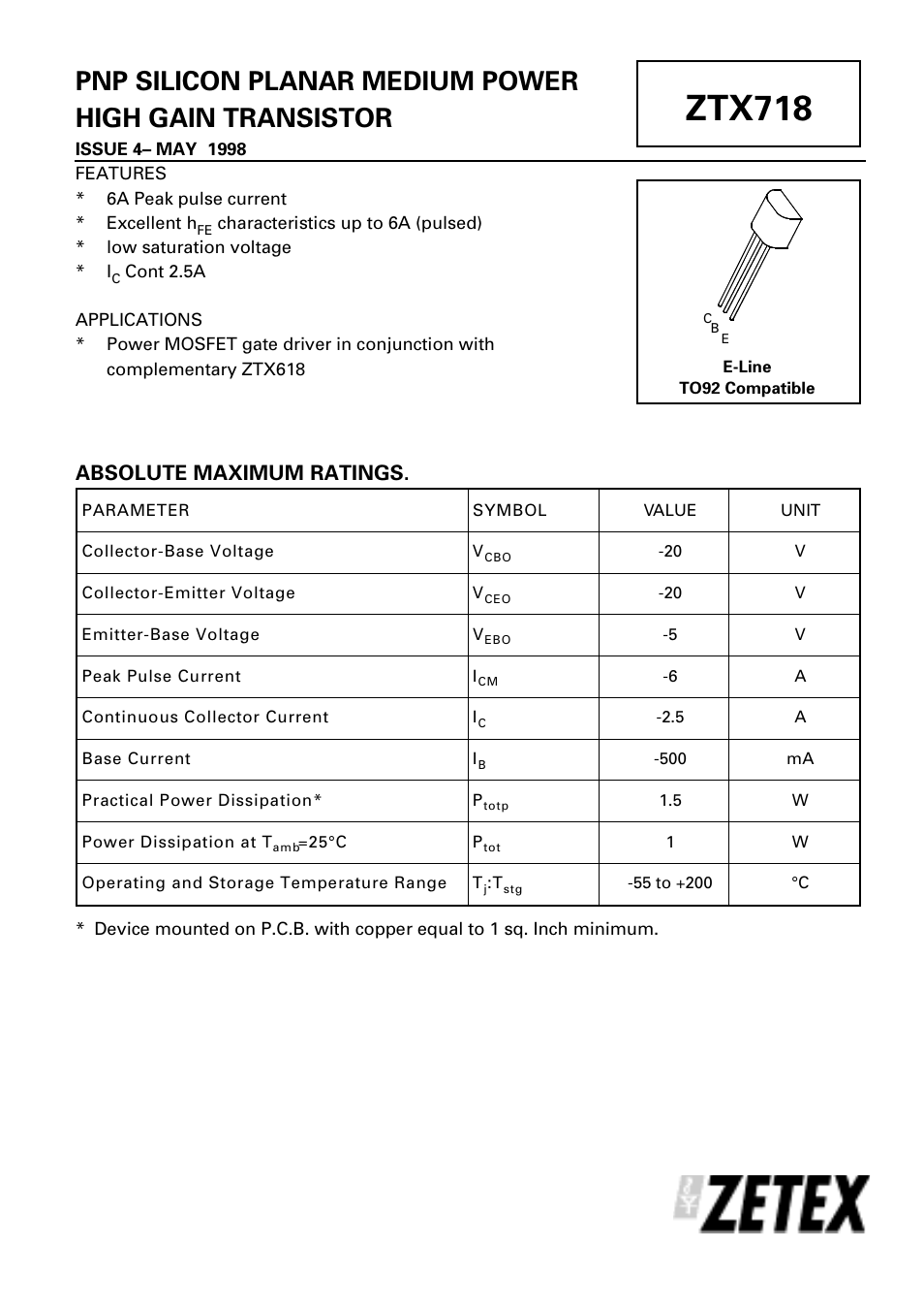 Diodes ZTX718 User Manual | 4 pages