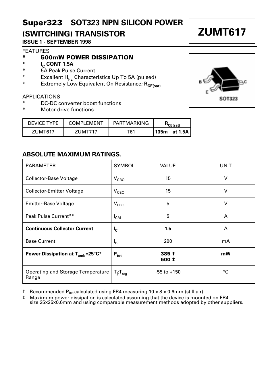 Diodes ZUMT617 User Manual | 3 pages