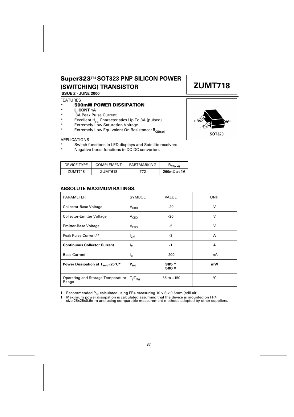 Diodes ZUMT718 User Manual | 3 pages