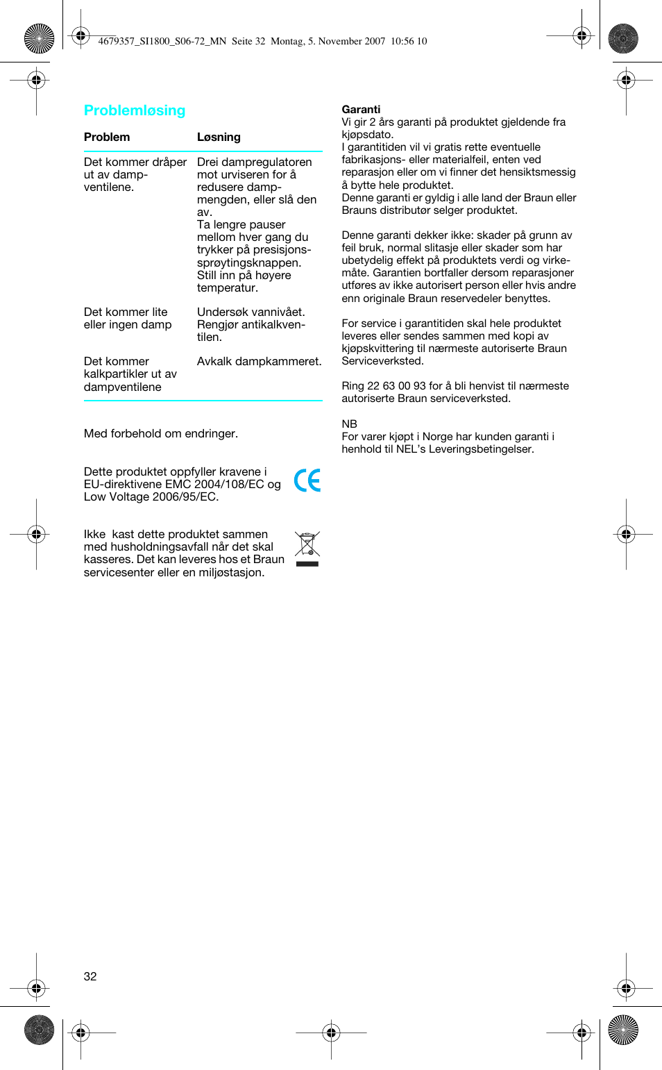 Problemløsing | Braun TexStyle Control SI 18835 User Manual | Page 32 / 70