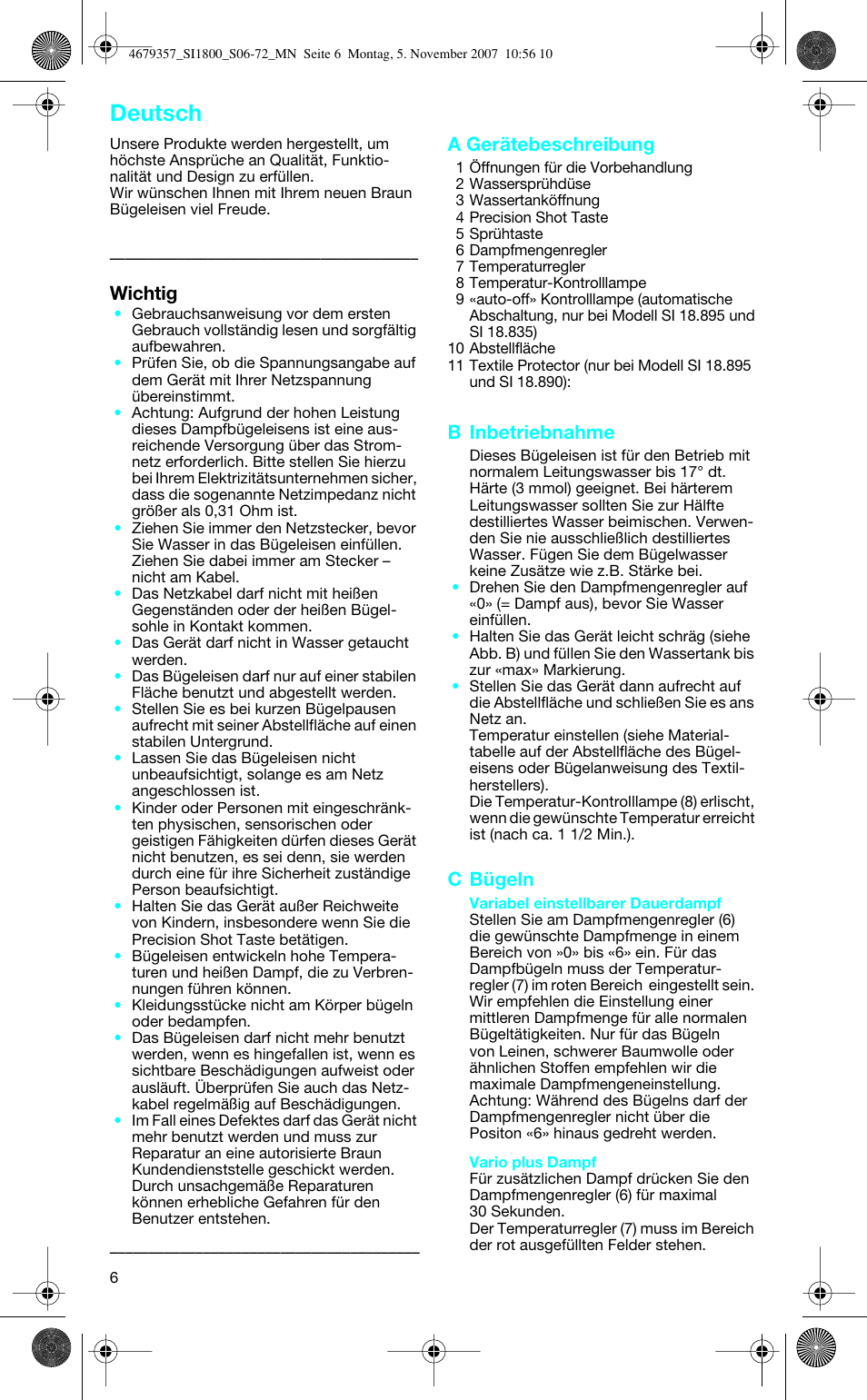 Deutsch | Braun TexStyle Control SI 18835 User Manual | Page 6 / 70