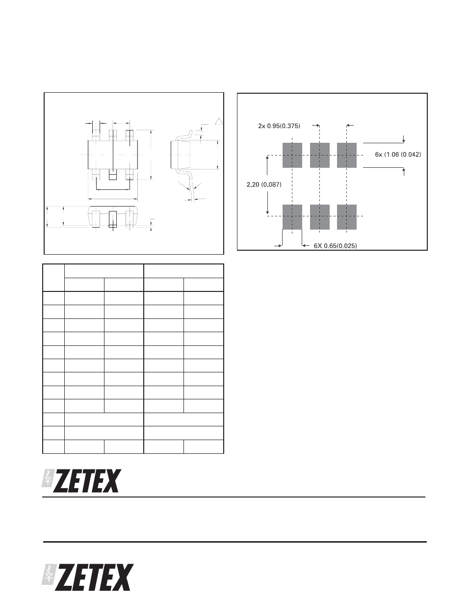Package dimensions pad layout details | Diodes ZXT10N20DE6 User Manual | Page 6 / 6