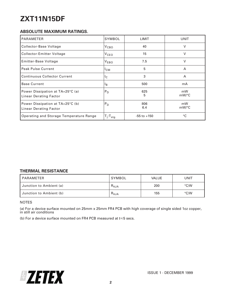 Zxt11n15df | Diodes ZXT11N15DF User Manual | Page 2 / 6