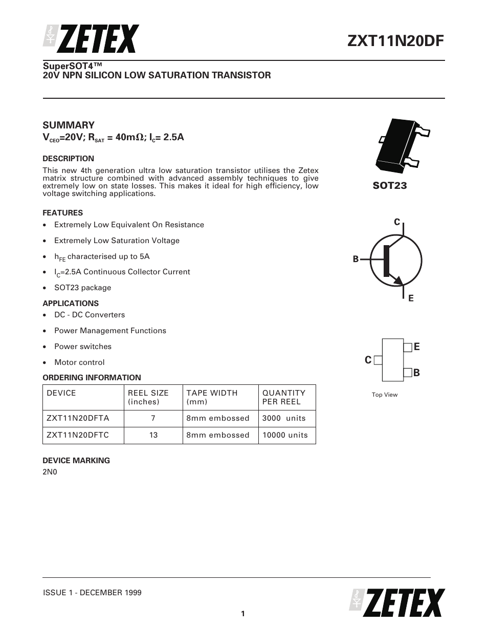 Diodes ZXT11N20DF User Manual | 6 pages