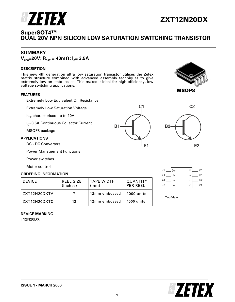 Diodes ZXT12N20DX User Manual | 6 pages