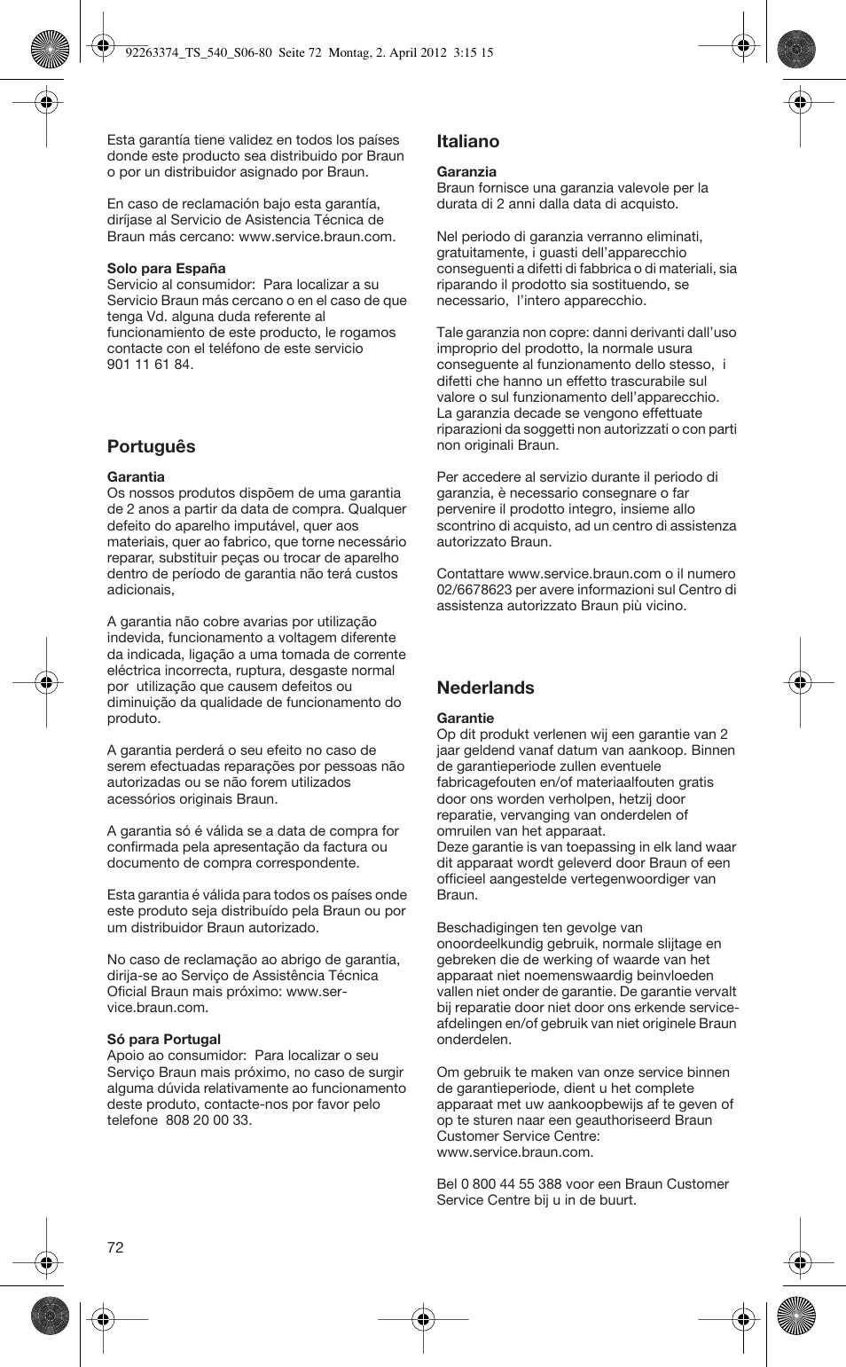 Português, Italiano, Nederlands | Braun TexStyle 5 530 User Manual | Page 72 / 78