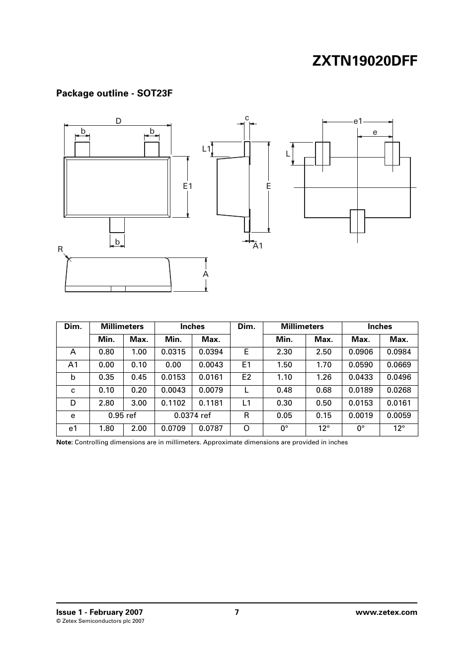 Package outline - sot23f | Diodes ZXTN19020DFF User Manual | Page 7 / 8