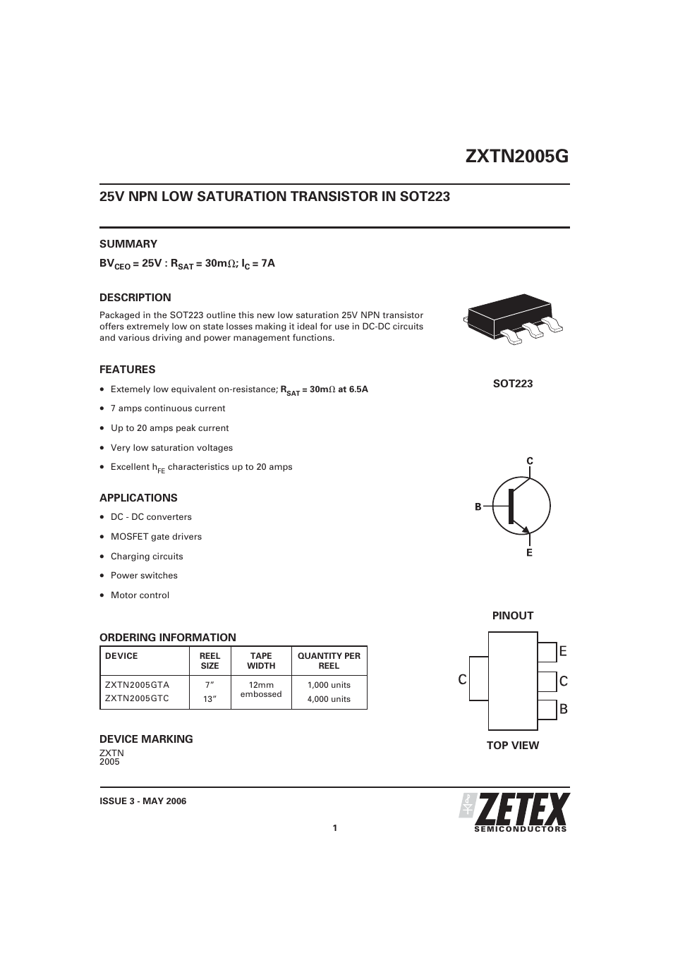 Diodes ZXTN2005G User Manual | 6 pages