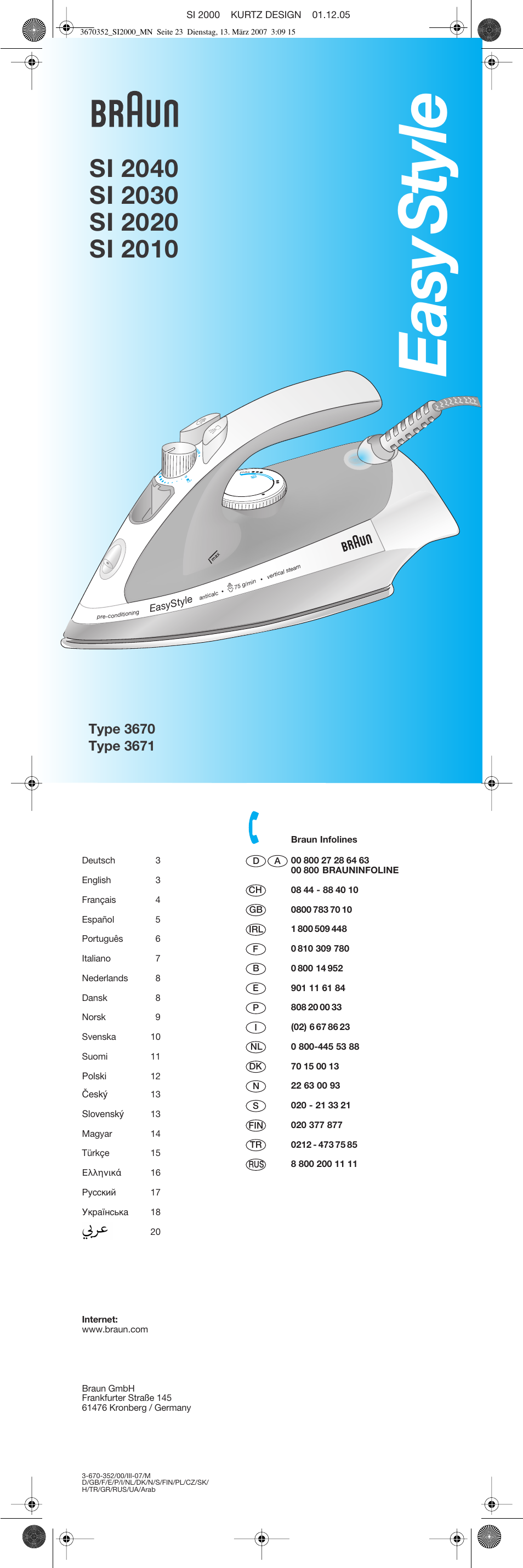 Braun EasyStyle SI 2040 User Manual | 20 pages