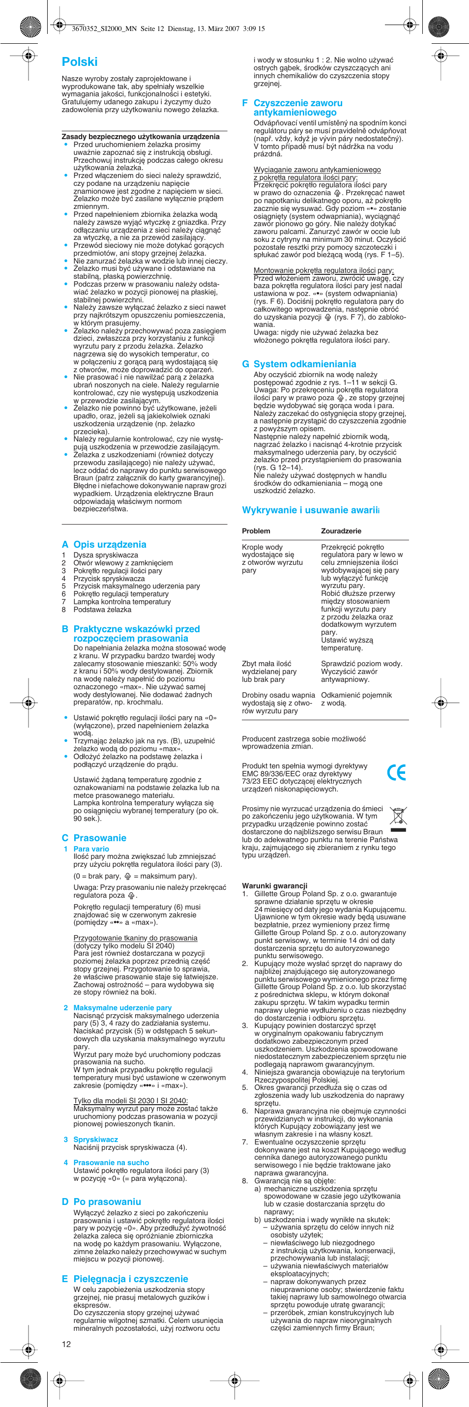 Polski | Braun EasyStyle SI 2040 User Manual | Page 12 / 20