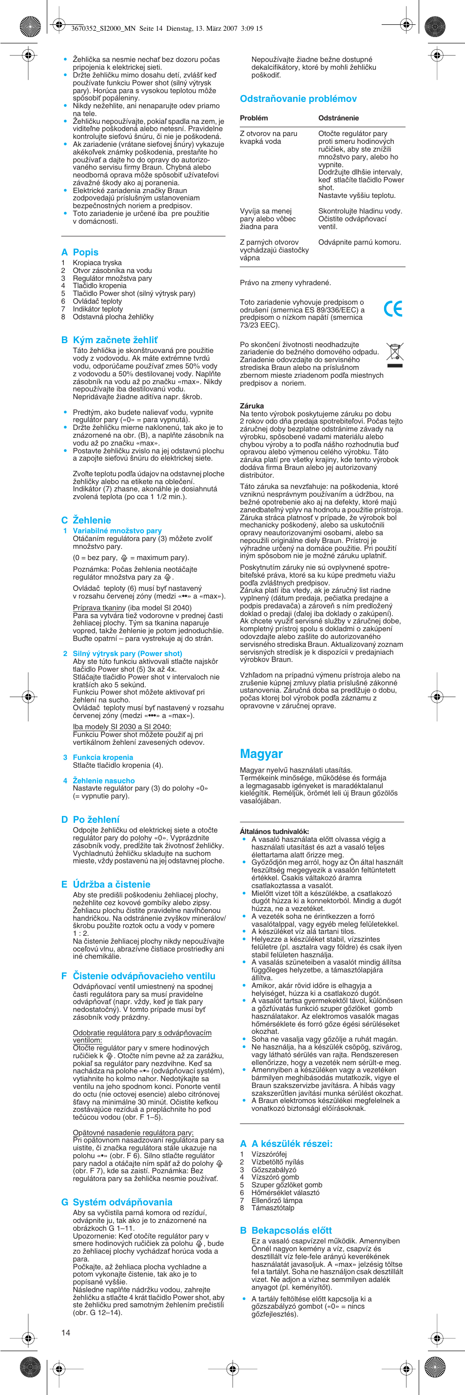 Magyar | Braun EasyStyle SI 2040 User Manual | Page 14 / 20