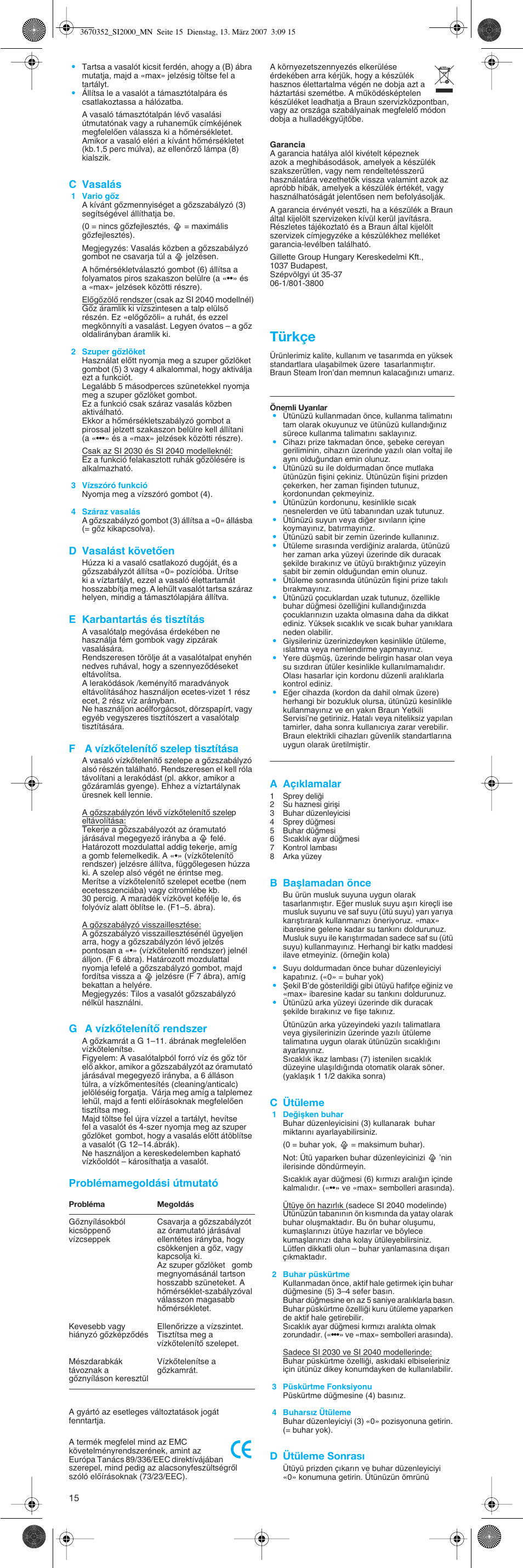 Türkçe | Braun EasyStyle SI 2040 User Manual | Page 15 / 20