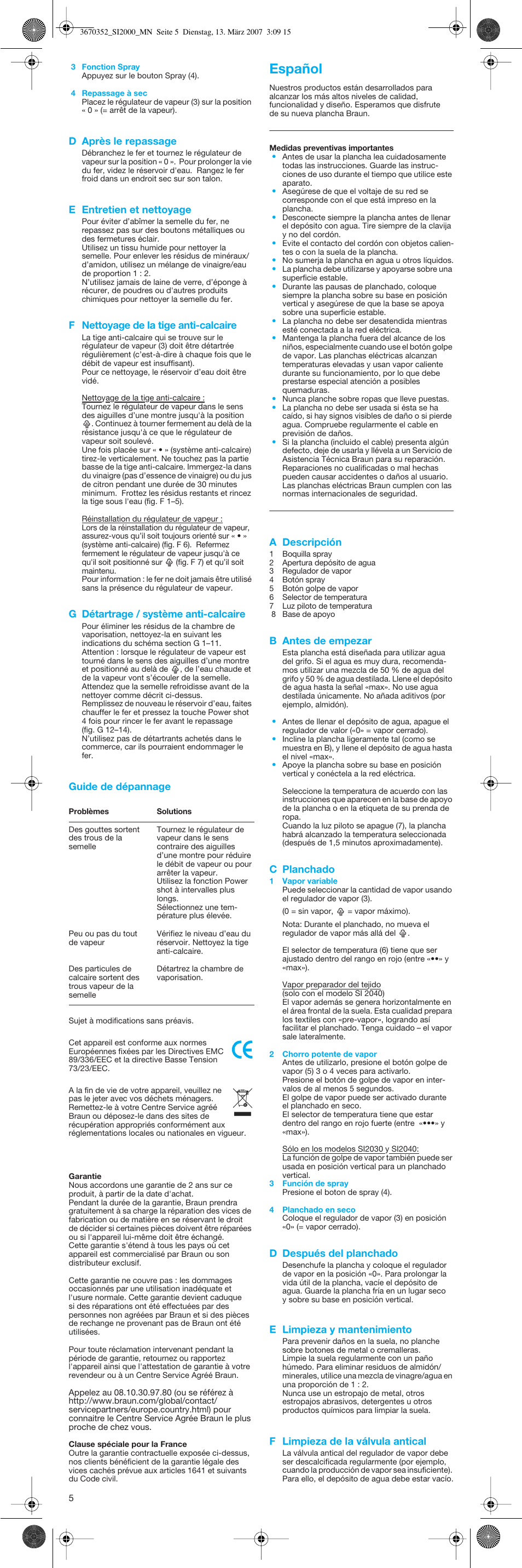 Español | Braun EasyStyle SI 2040 User Manual | Page 5 / 20