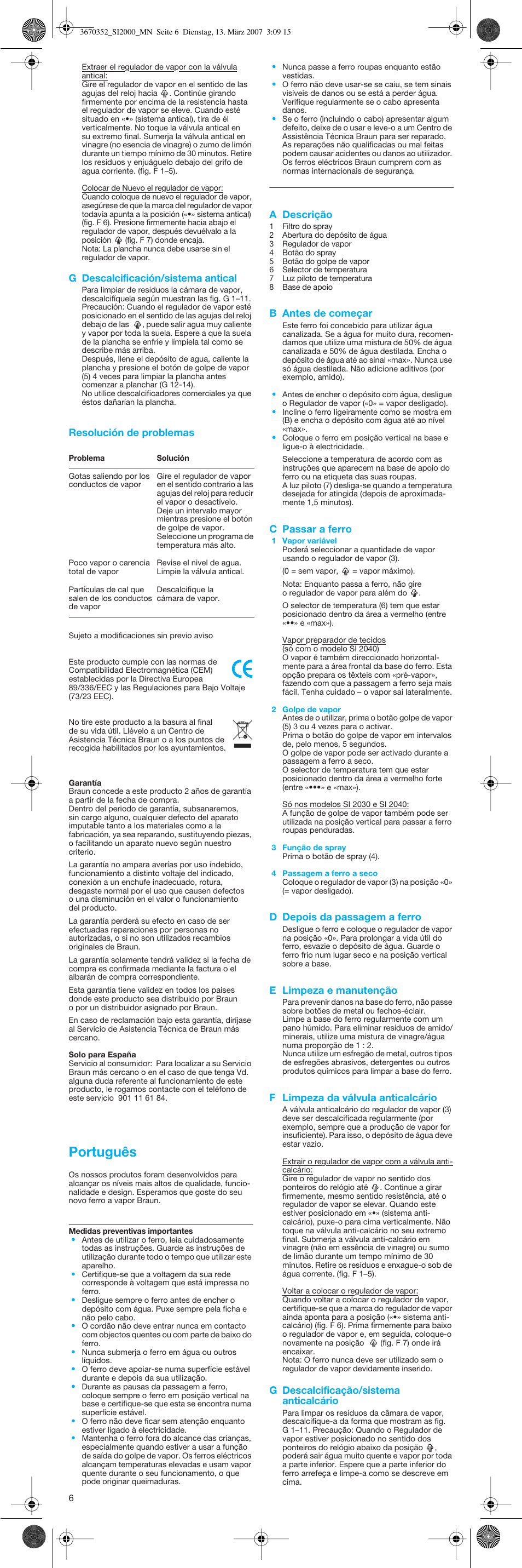 Português | Braun EasyStyle SI 2040 User Manual | Page 6 / 20