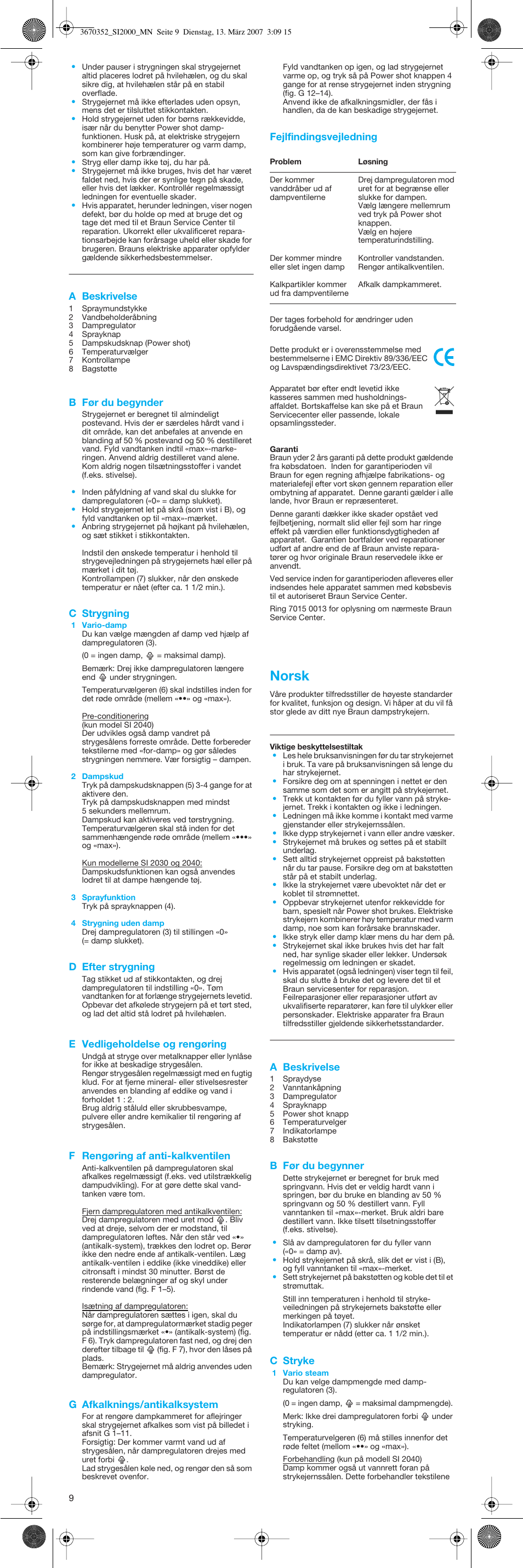 Norsk | Braun EasyStyle SI 2040 User Manual | Page 9 / 20