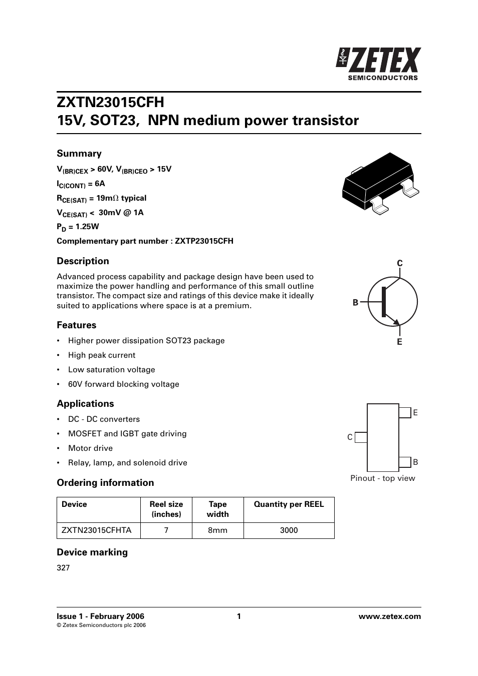 Diodes ZXTN23015CFH User Manual | 6 pages