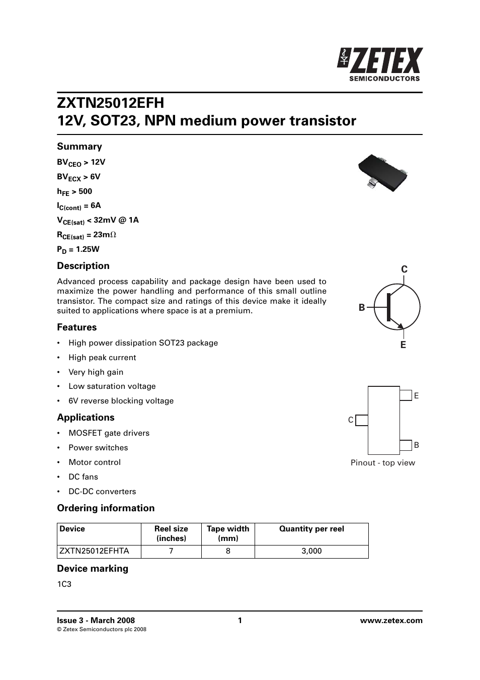 Diodes ZXTN25012EFH User Manual | 6 pages