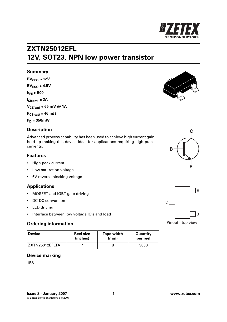 Diodes ZXTN25012EFL User Manual | 8 pages