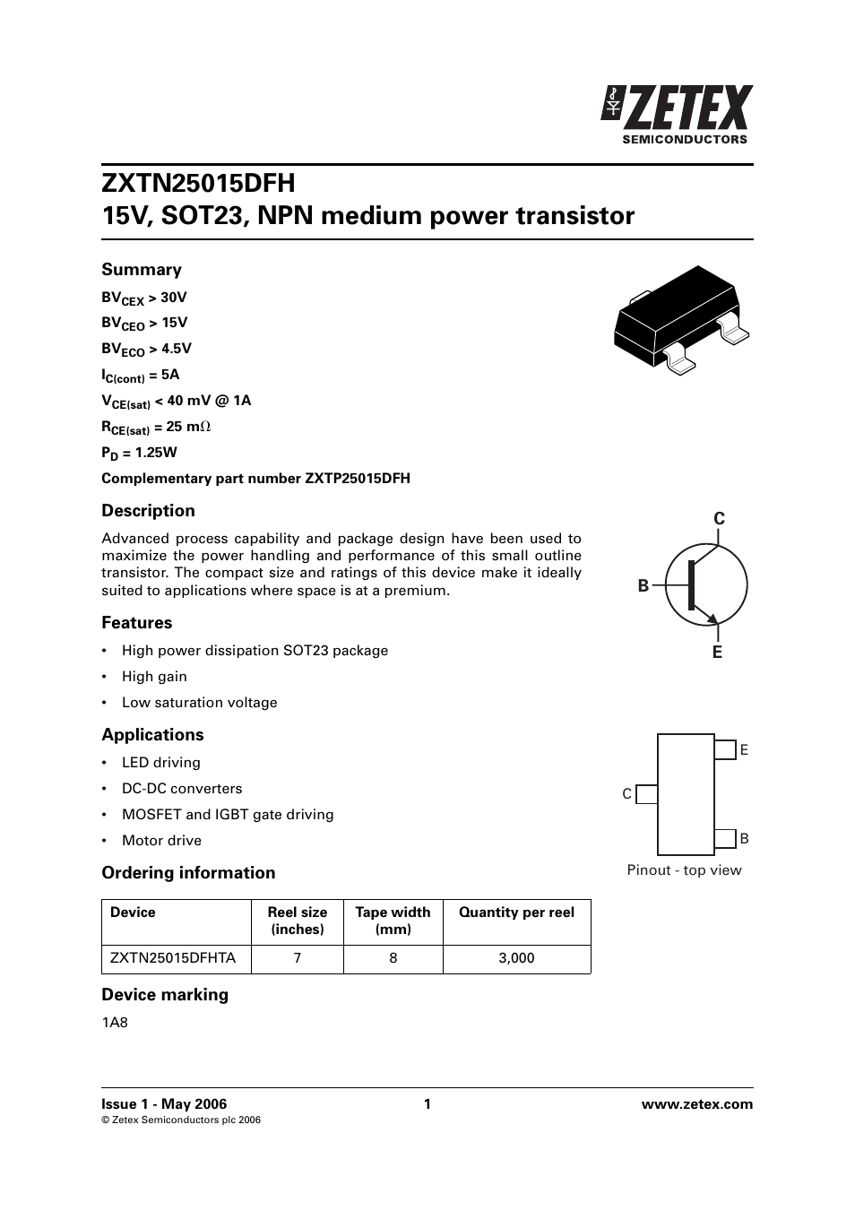 Diodes ZXTN25015DFH User Manual | 6 pages